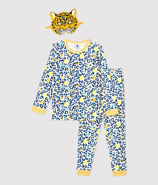 Kinderpyjama aus Baumwolle mit leuchtendem Leopardenmotiv weiss MARSHMALLOW/weiss MULTICO