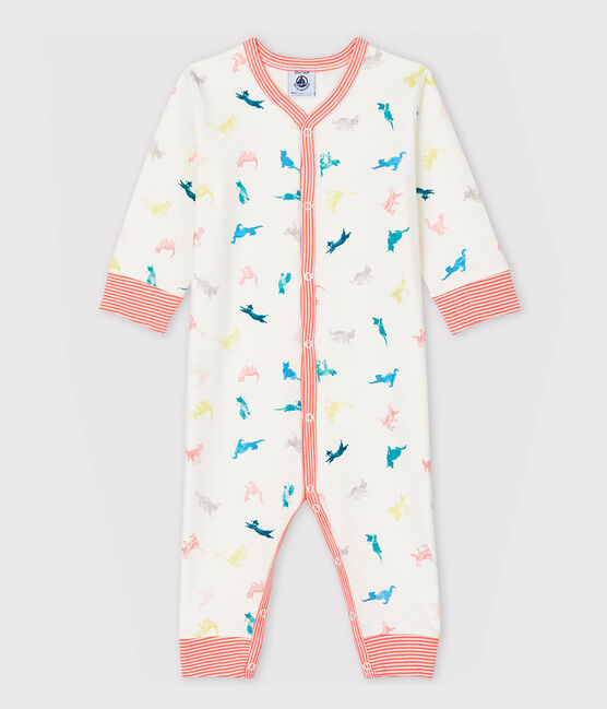 Fußloser Baby-Einteiler aus Rippstrick mit Kätzchen-Motiv weiss MARSHMALLOW/weiss MULTICO