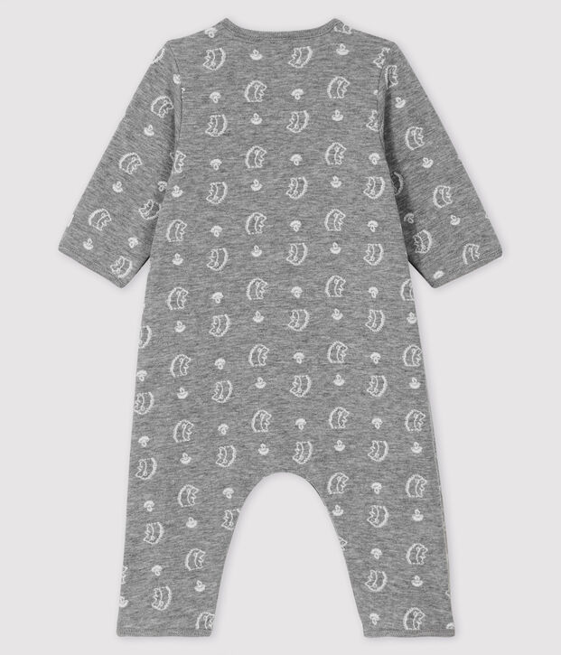 Baby-Langoverall mit Jacquard-Muster und Igel-Motiv aus Doppeljersey grau/weiss