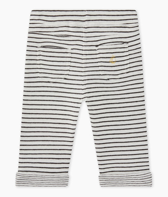 Gestreifte Baby-Jungen-Hose weiss MARSHMALLOW/schwarz CITY
