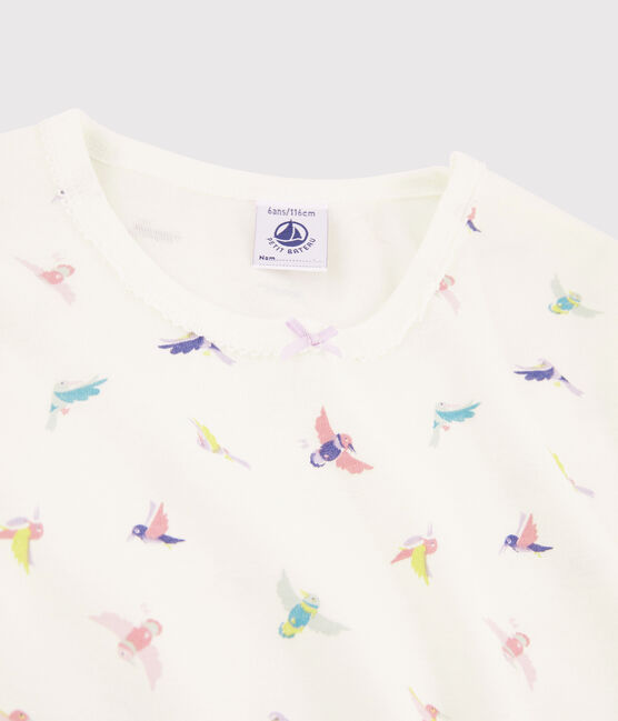 Snugfit-Kinderpyjama aus Rippstrick mit Vogelmotiv für Mädchen weiss MARSHMALLOW/weiss MULTICO