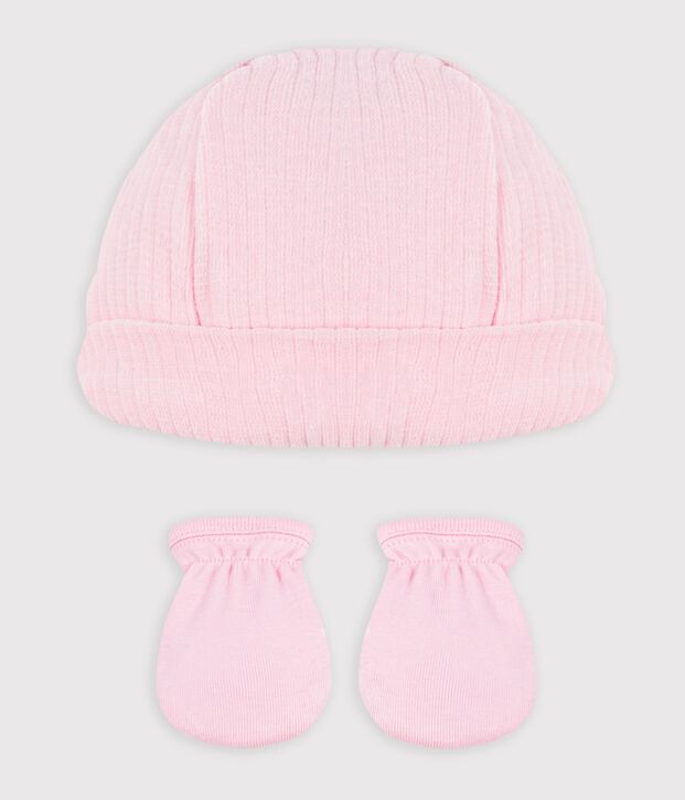 Baby-Set mit M&uuml;tzchen und F&auml;ustlingen aus Baumwolle vielfarbig