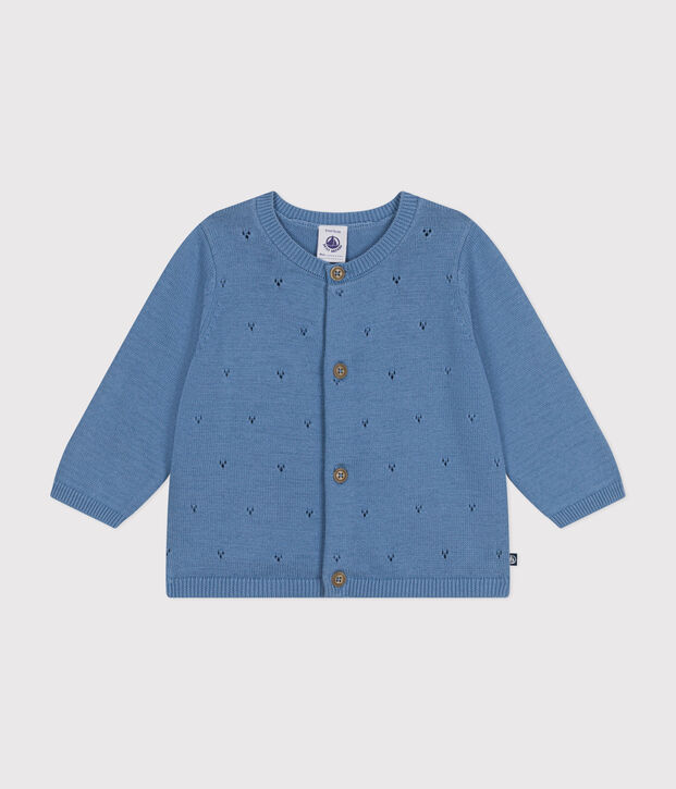 Baby-Cardigan aus Baumwollstrick in Ajour-Optik blau
