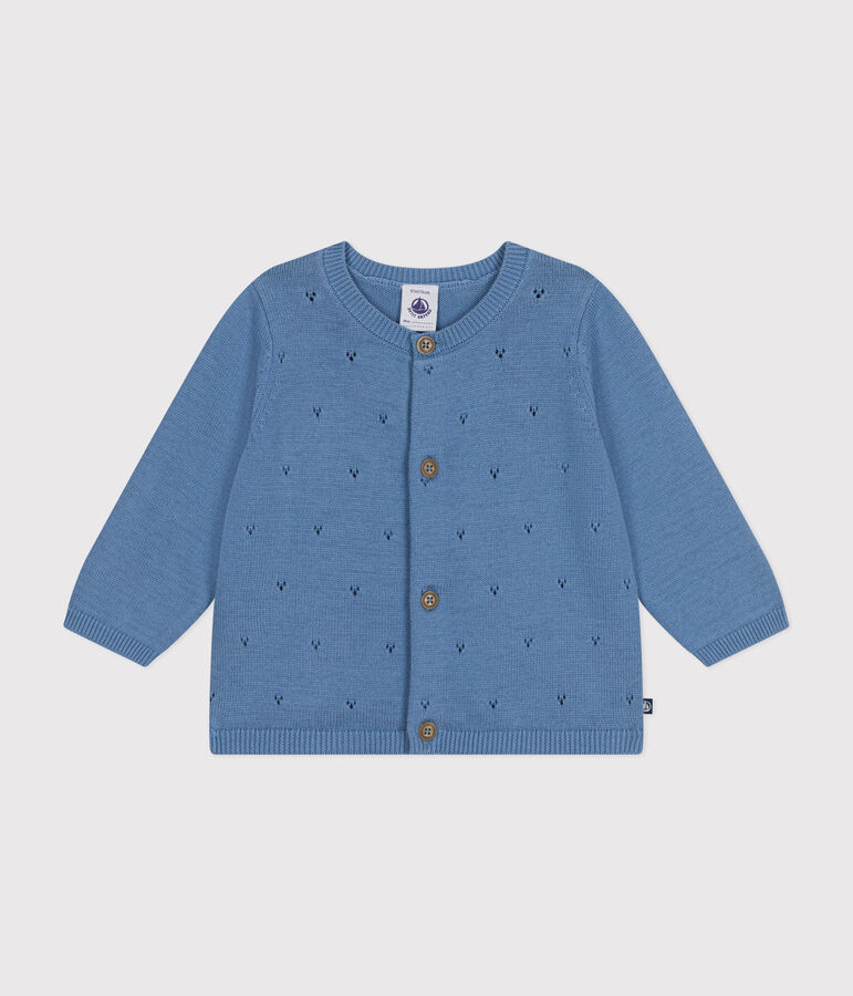 Baby-Cardigan aus Baumwollstrick in Ajour-Optik blau