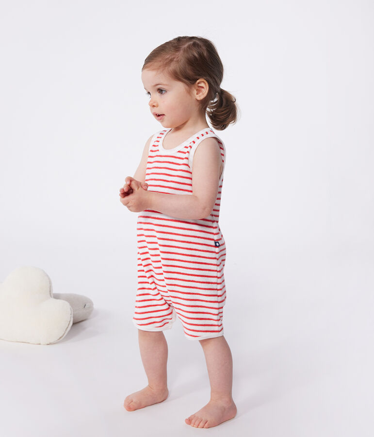 Baby-Kurzoverall aus Baumwolle mit Streifen weiss/rot