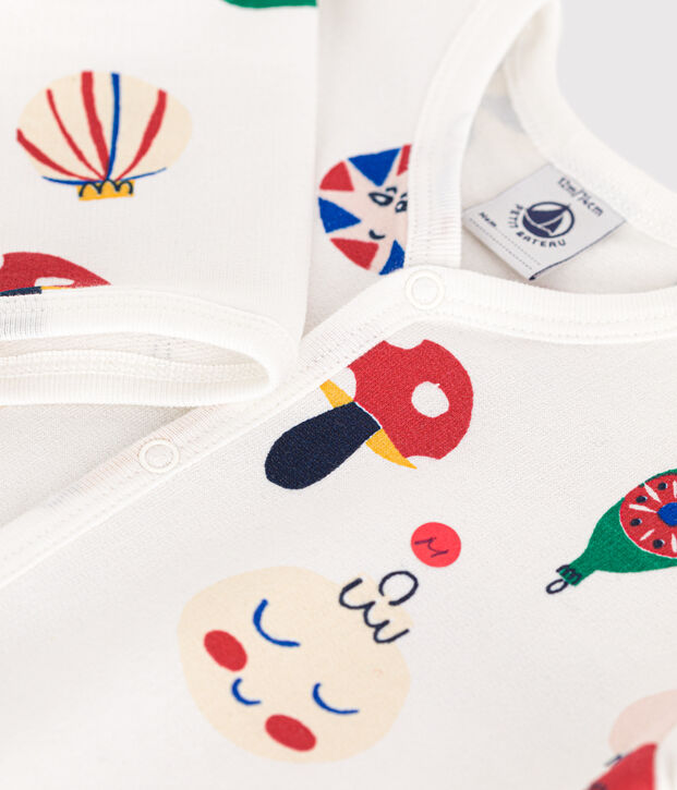 Strampler aus aufgerautem Molton mit Weihnachtskugel-Motiv weiss/vielfarbig