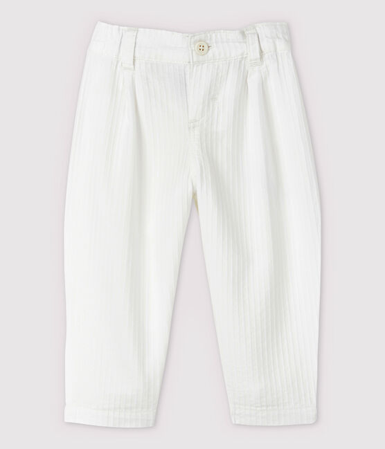 Gestreifte Baby-Festtagshose aus Popeline Jungen weiss MARSHMALLOW