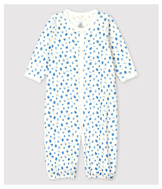 Baby-Kombi-Overall aus Bio-Baumwolle mit Sternen-Motiv weiss MARSHMALLOW/grau GRIS
