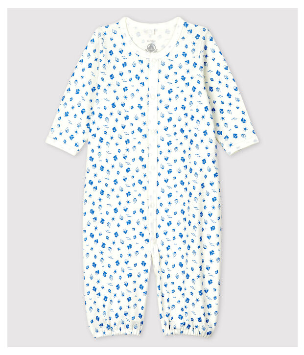 Baby-Kombi-Overall aus Bio-Baumwolle mit Sternen-Motiv weiss/grau