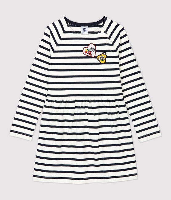 Kinderkleid aus Baumwolle für Mädchen weiss MARSHMALLOW/blau SMOKING