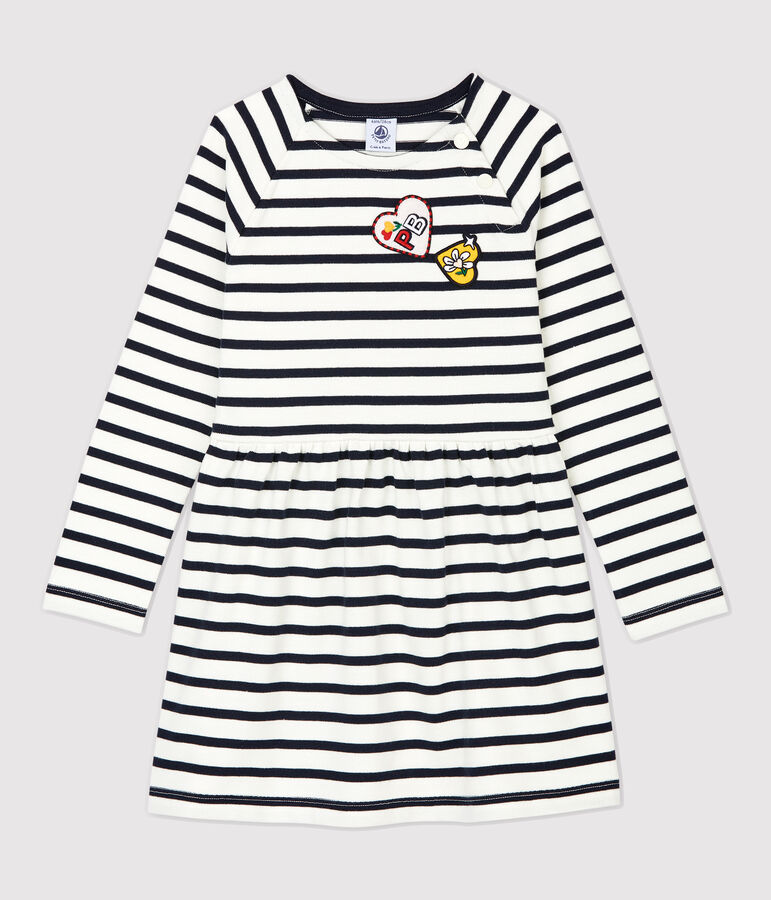 Kinderkleid aus Baumwolle f&uuml;r M&auml;dchen weiss MARSHMALLOW/blau SMOKING