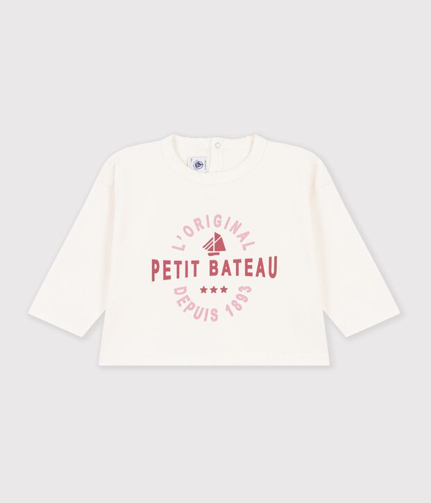 Lang&auml;rmeliges Baby T-Shirt aus einfarbiger Baumwolle mit Motiv MILK