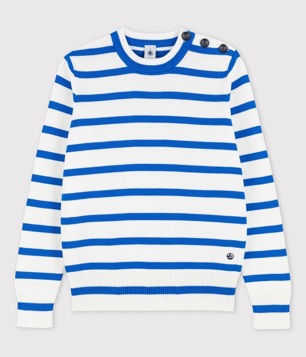 Marinepullover aus Baumwolle f&uuml;r Damen weiss/blau