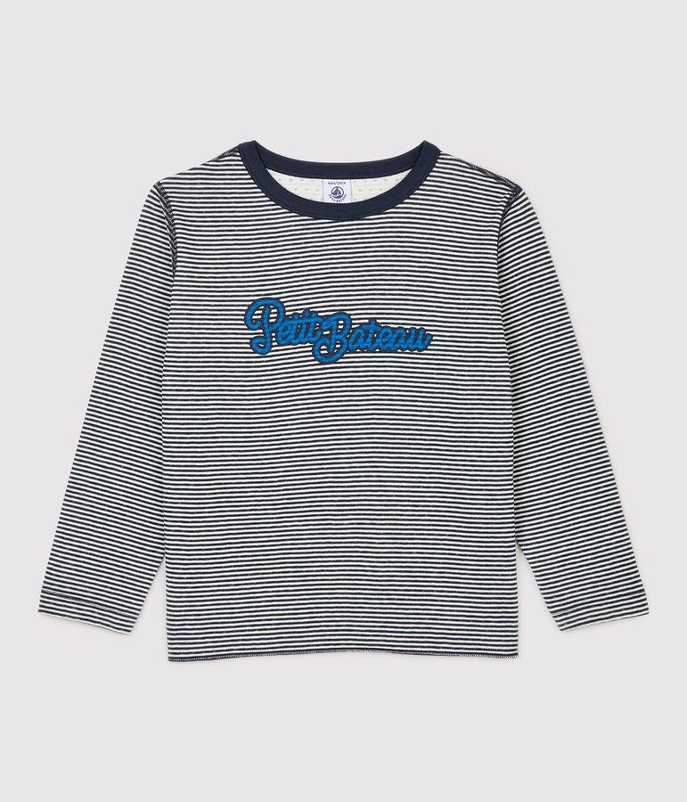 Lang&auml;rmeliges Kinder-T-Shirt aus Doppeljersey f&uuml;r Jungen blau/weiss