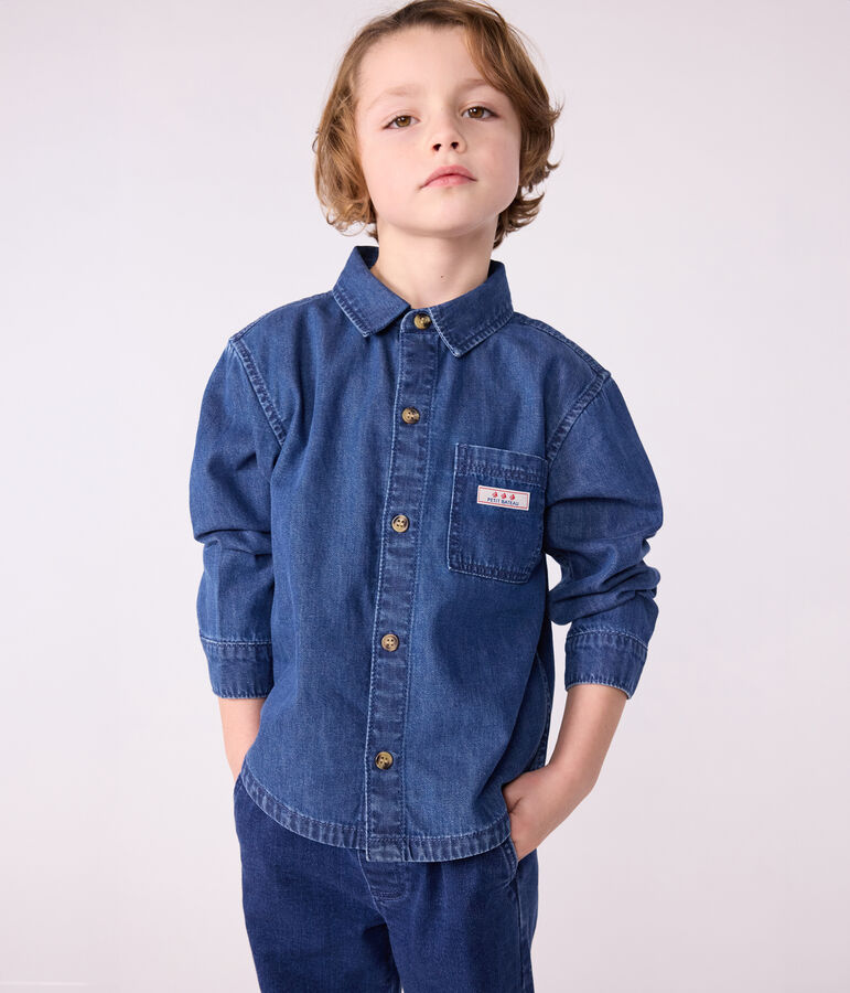 Kinder-Hemd aus einfarbigem Jeansstoff blau