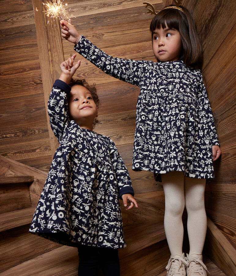 Lang&auml;rmeliges Kleid mit Printmotiv f&uuml;r M&auml;dchen blau/naturfarben