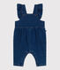 Langbeinige Baby-Latzhose mit Volants aus Jeansstoff mit Elastan.