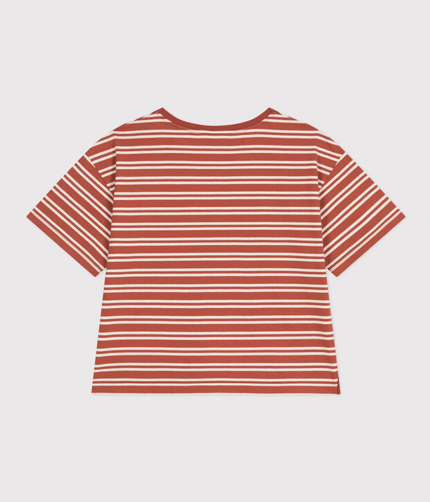 Damen-T-Shirt Le Boxy aus gestreifter Baumwolle braun/naturfarben