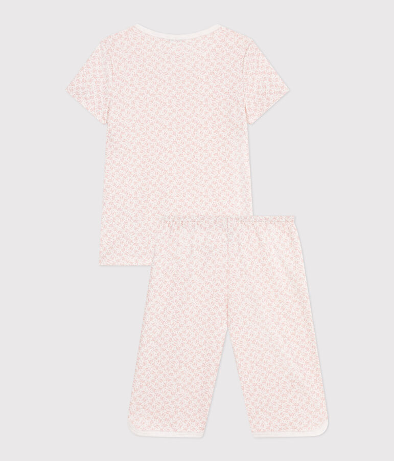 Kinder Capri-Pyjama aus Baumwolle mit Blumenmuster weiss/rosa