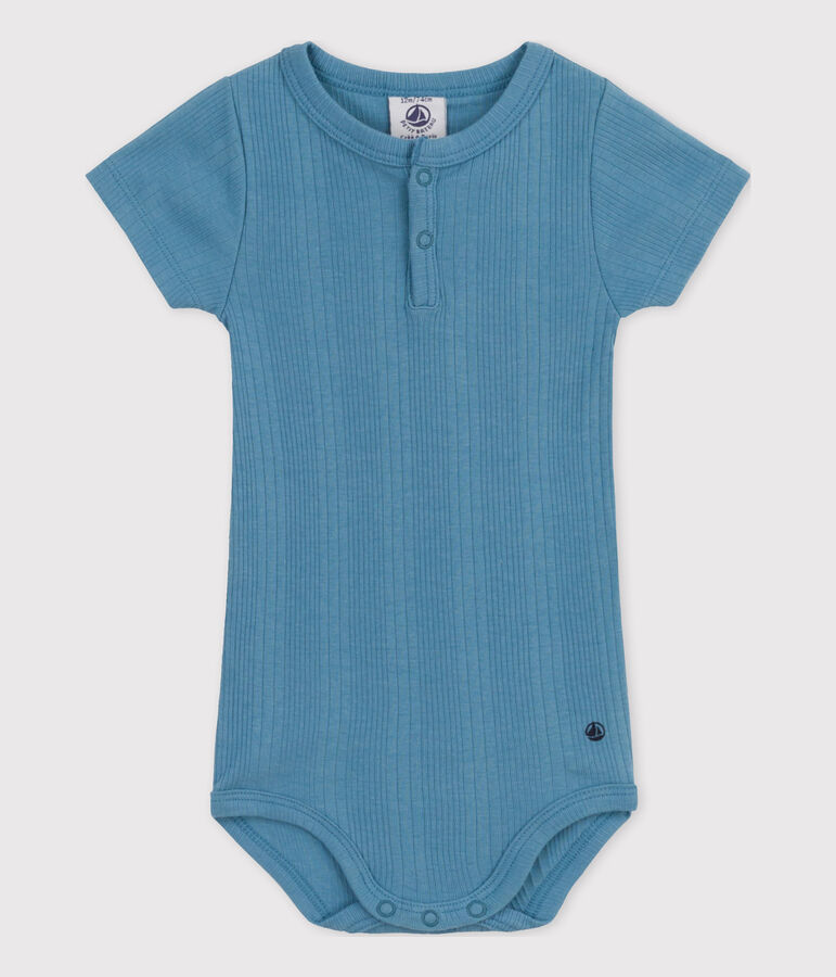 Kurz&auml;rmeliger Baby-Body aus Baumwolle mit Tunikaausschnitt blau
