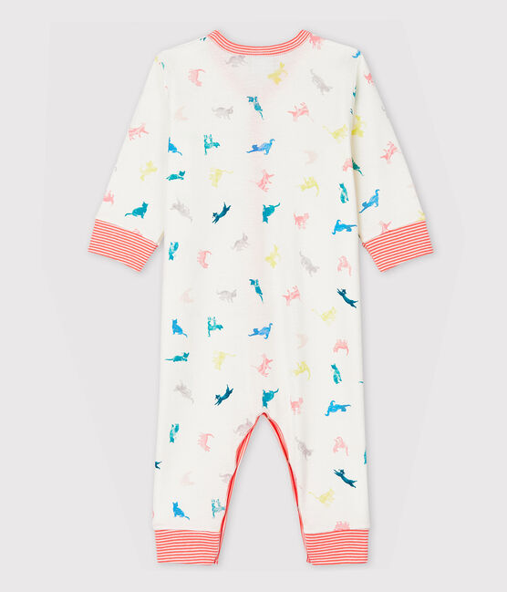 Fußloser Baby-Einteiler aus Rippstrick mit Kätzchen-Motiv weiss MARSHMALLOW/weiss MULTICO