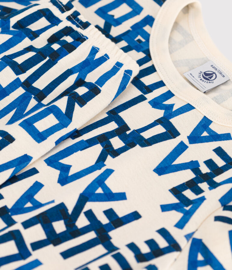 Kinderpyjama aus Baumwolle mots bleus weiss AVALANCHE/ MULTICO