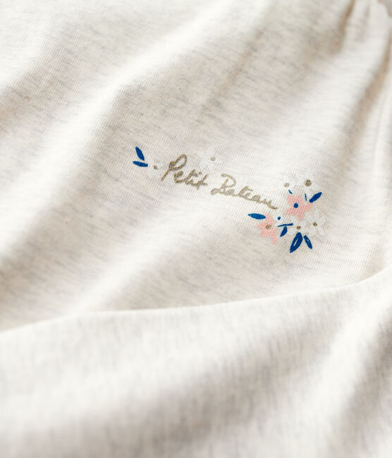 Langärmeliges Kinder-T-Shirt aus Baumwolle für Mädchen beige MONTELIMAR CHINE