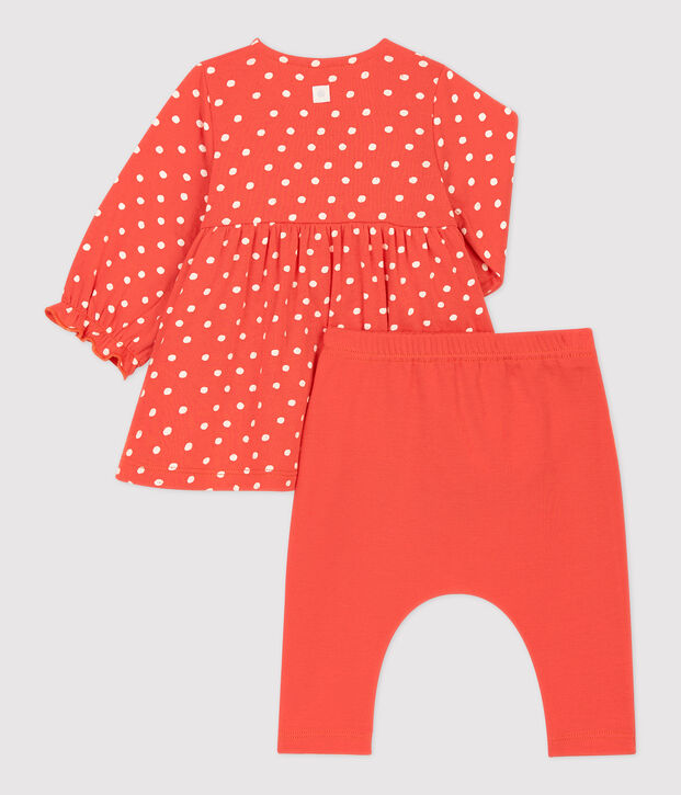 Baby-Kleid mit Leggings aus Bio-Baumwolle f&uuml;r M&auml;dchen orange/weiss