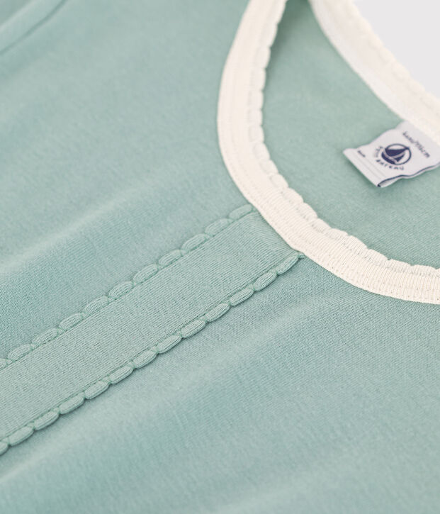 Kurz&auml;rmeliges Kinder-Kleid aus einfarbiger Baumwolle gr&uuml;n