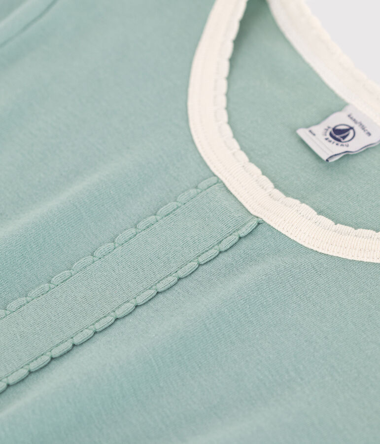 Kurz&auml;rmeliges Kinder-Kleid aus einfarbiger Baumwolle gr&uuml;n