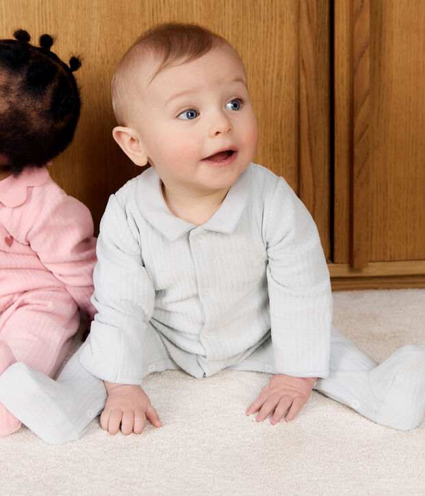 Strampler mit Kragen aus einfarbigem Nicki blau