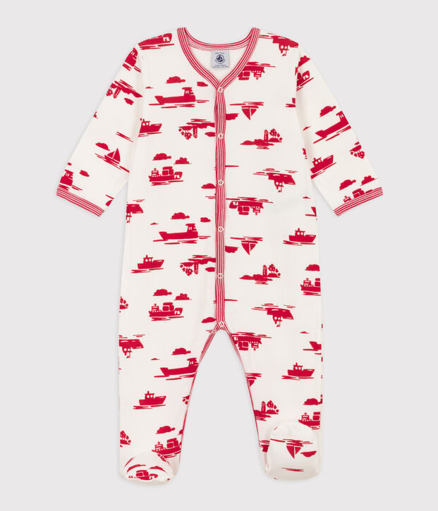 Bedruckter Strampler aus Doppeljersey weiss/rot