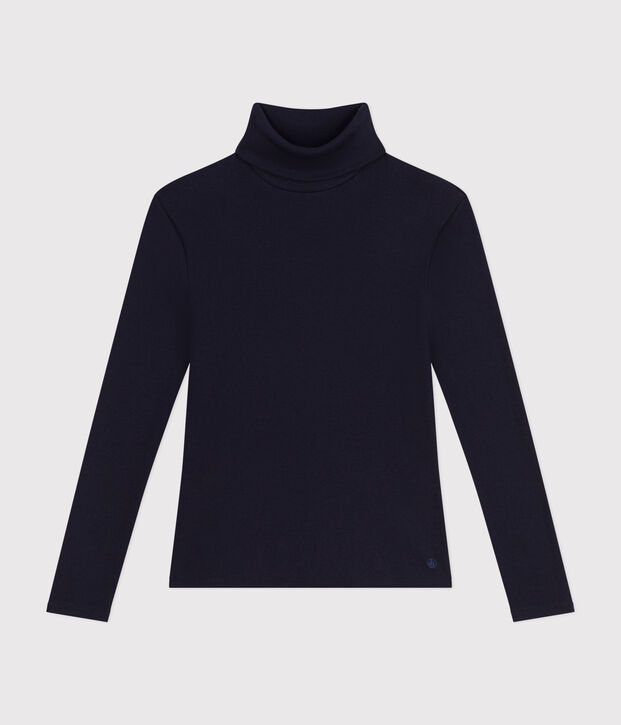 Damen-T-Shirt L'Iconique mit Rollkragen im 2x2-Rippstrick blau