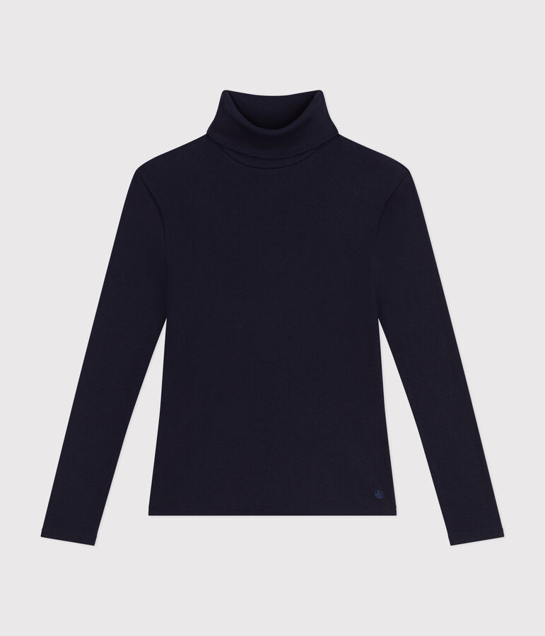 Damen-T-Shirt L'Iconique mit Rollkragen im 2x2-Rippstrick blau