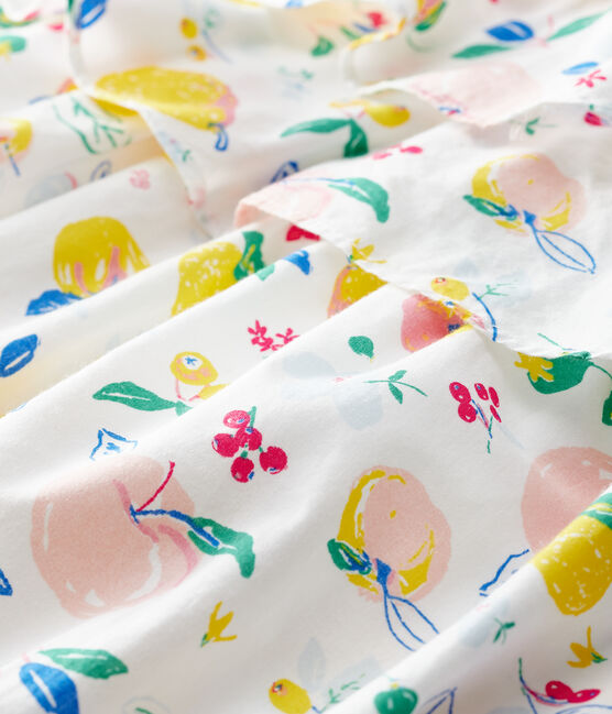 Kurzärmeliges Baby-Kleid aus Popeline für Mädchen weiss MARSHMALLOW/weiss MULTICO