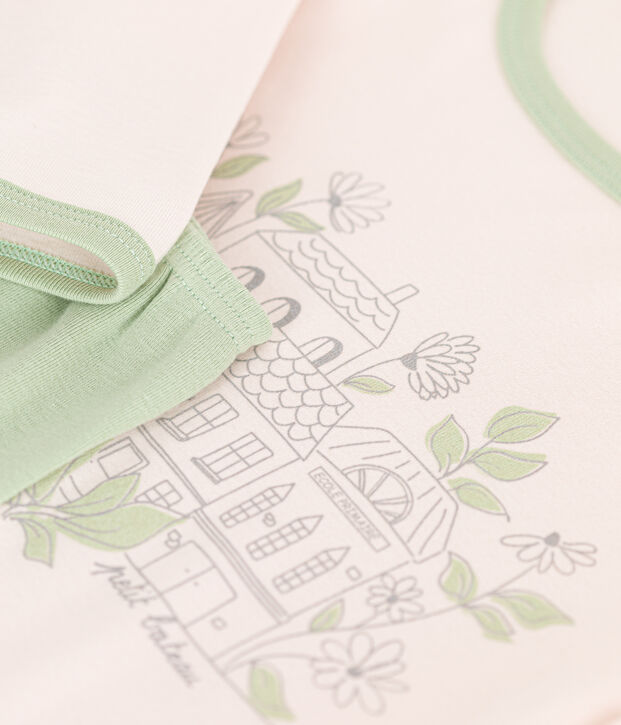 Lang&auml;rmeliger Pyjama f&uuml;r M&auml;dchen aus Baumwolle beige/gr&uuml;n