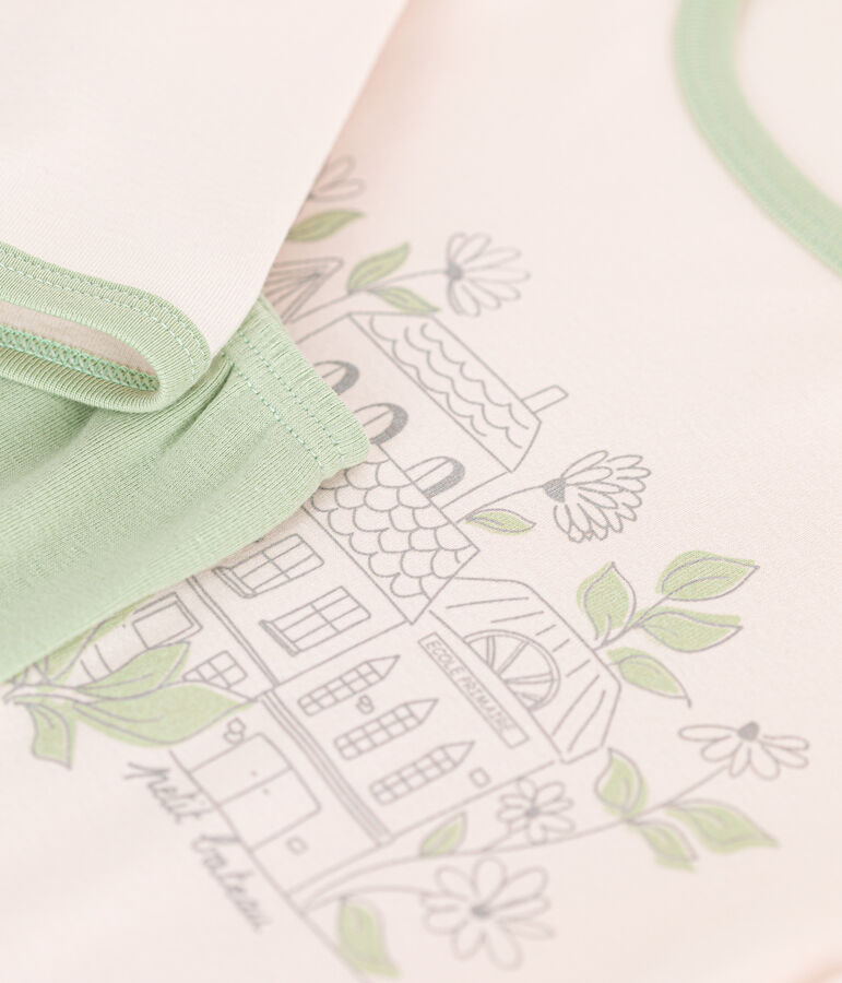 Lang&auml;rmeliger Pyjama f&uuml;r M&auml;dchen aus Baumwolle beige/gr&uuml;n