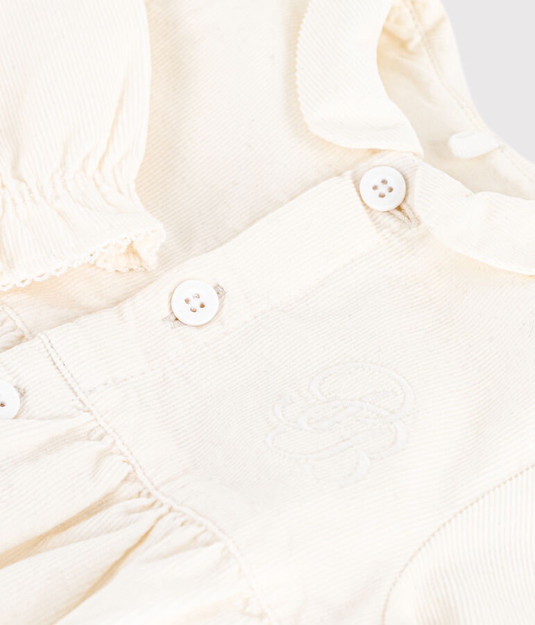 Kurzer Baby-Overall f&uuml;r Festtage aus besticktem Fein-Cord naturfarben