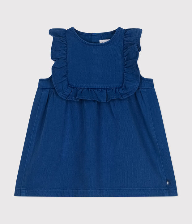 &Auml;rmelloses Baby-Kleid aus Baumwolle und Lyocell blau