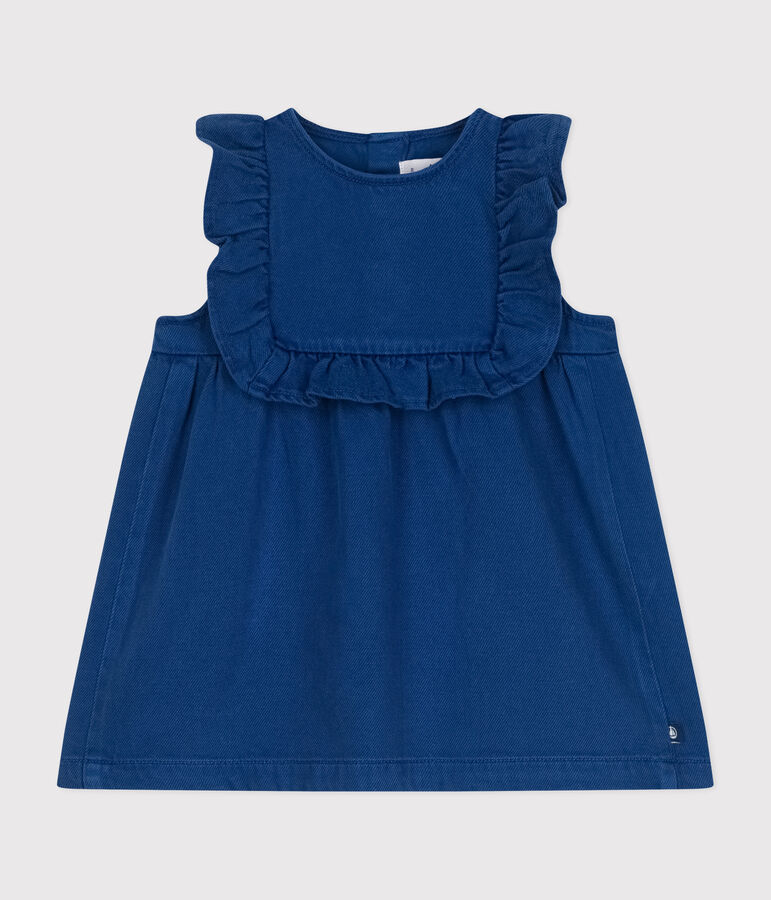 &Auml;rmelloses Baby-Kleid aus Baumwolle und Lyocell blau