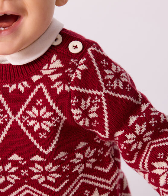 Baby-Pullover aus Wolle und Baumwolle mit Muster rot AMARANTE/ AVALANCHE