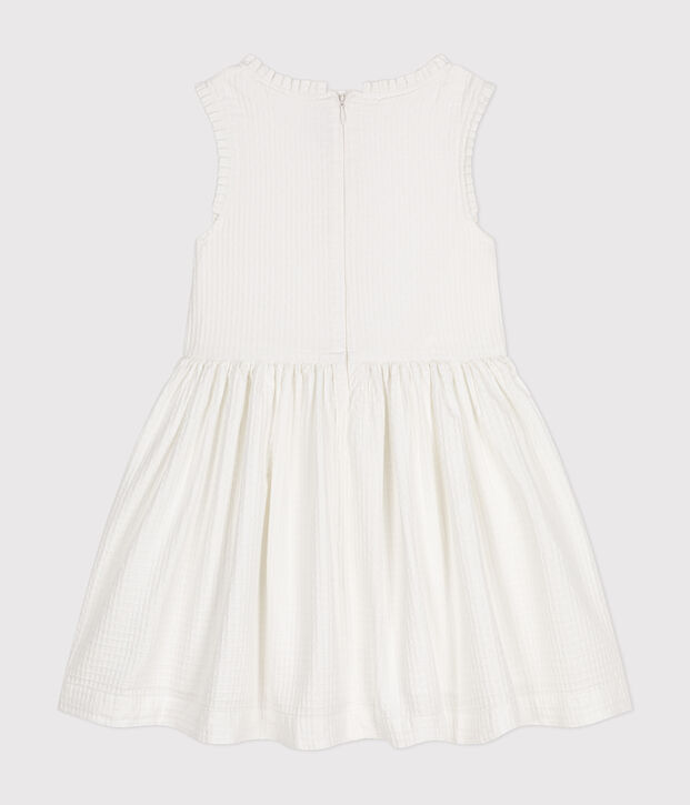 &Auml;rmelloses M&auml;dchenkleid aus gemusterter Baumwolle weiss