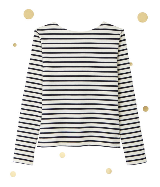 Marinière femme décolletée dans le dos. Petit bateau x Marie-Agnès Gillot beige COQUILLE/blau SMOKING