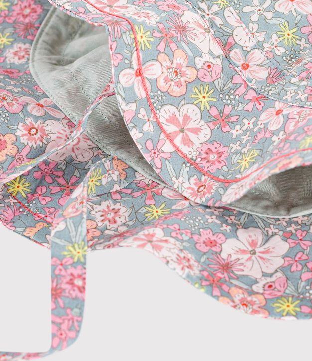 Breitkrempiger Baby-Sonnenhut aus Popeline mit Blumenmuster f&uuml;r M&auml;dchen blau/vielfarbig