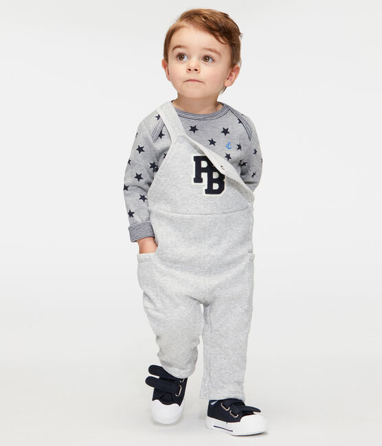 Lange Baby-Latzhose aus Samtstrick für Jungen. grau BELUGA CHINE