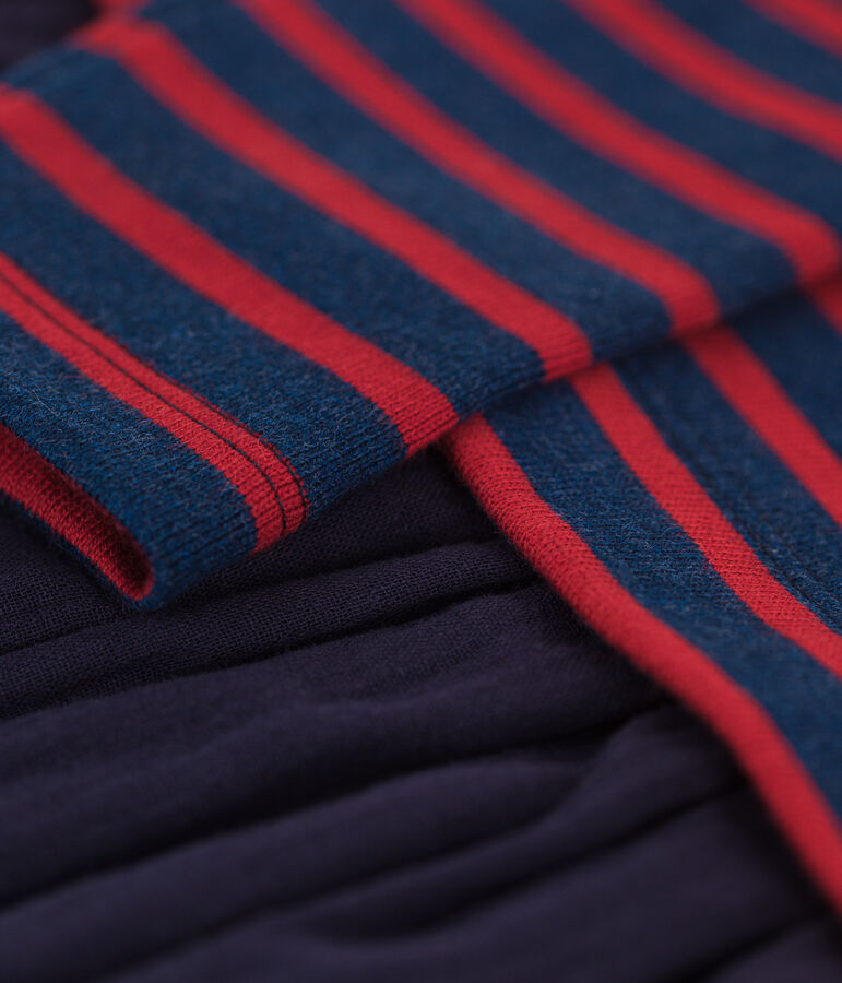 Gestreiftes Kinderkleid aus dichter Baumwolle und Baumwollgaze f&uuml;r M&auml;dchen blau/rot