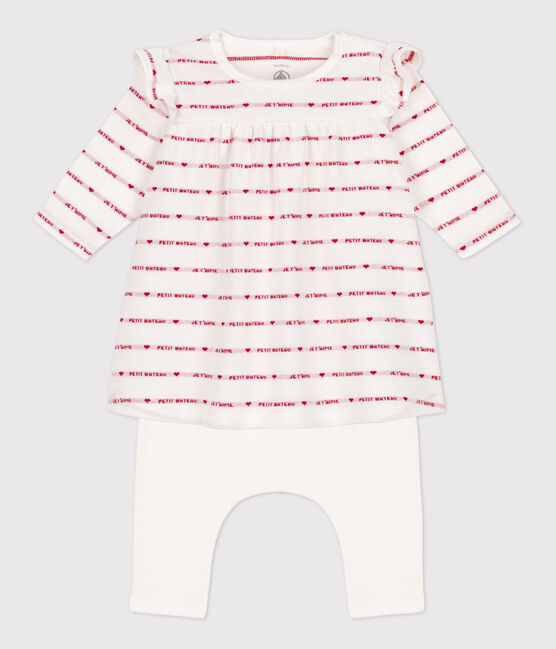 Jacquard-Baby-Kleid mit Leggings aus Baumwolle weiss MARSHMALLOW/rot TERKUIT