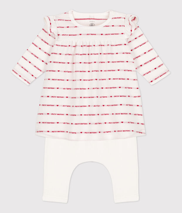 Jacquard-Baby-Kleid mit Leggings aus Baumwolle weiss/rot