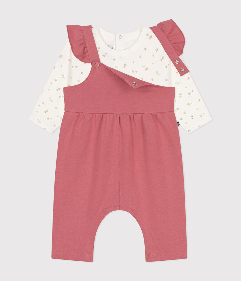 Baby-Set Latzhose aus Molton und T-Shirt aus Baumwolle rosa/vielfarbig