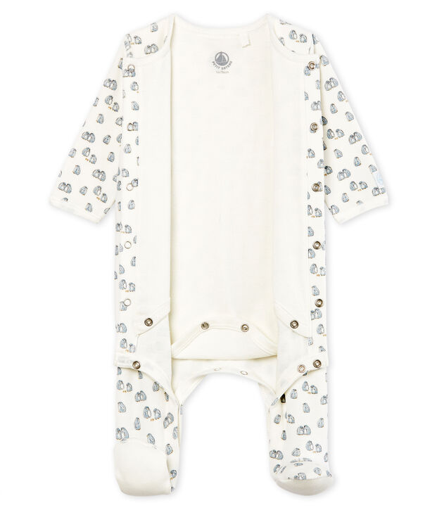 Baby-Bodyjama aus Nicki f&uuml;r Jungen weiss/vielfarbig